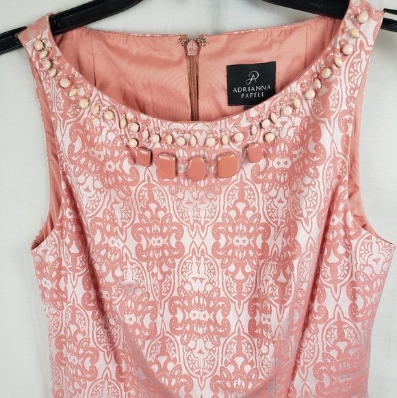 Adrianna Papell Pink Shimmering Sleeveless Jeweled Dress Sz 4 - Picture 5 of 12